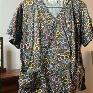 Libby Heart and Peace Sign Scrub Top